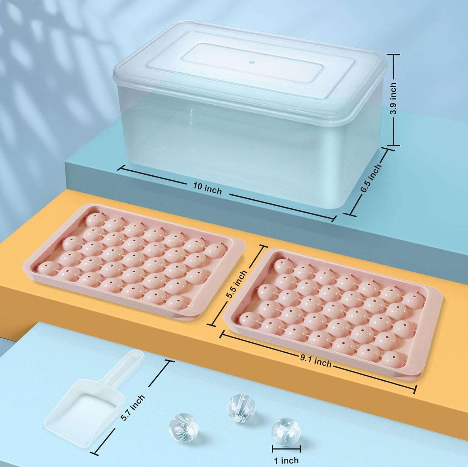 Ice Cube Tray with Lid and Bin - round Ice Trays for Freezer with Lid - Ice Cube Trays for Freezer with Ice Container (1"-2PACK Pink)