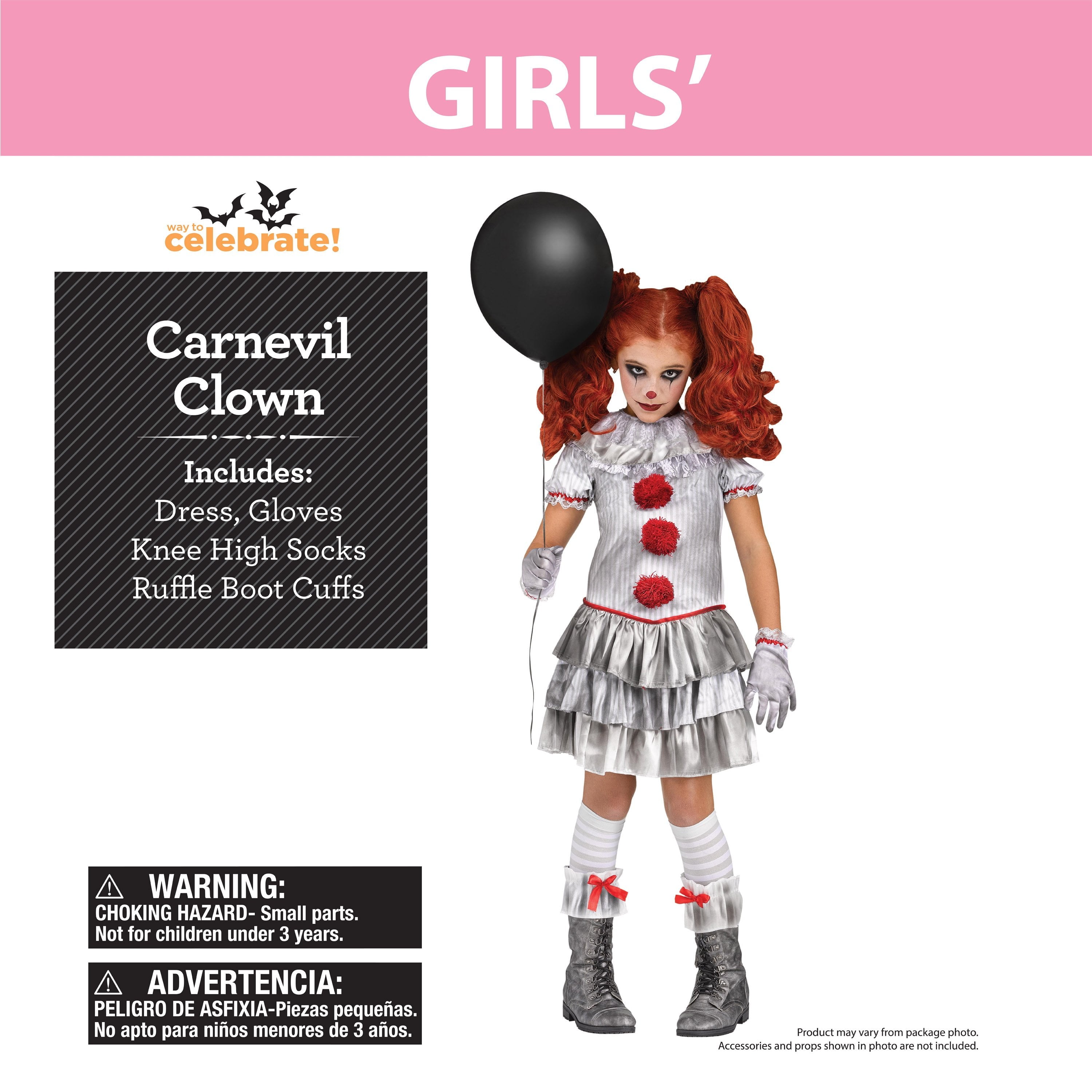 Carnevil Clown Halloween Costume for Children, Girls' Size XL (14/16), by Way to Celebrate