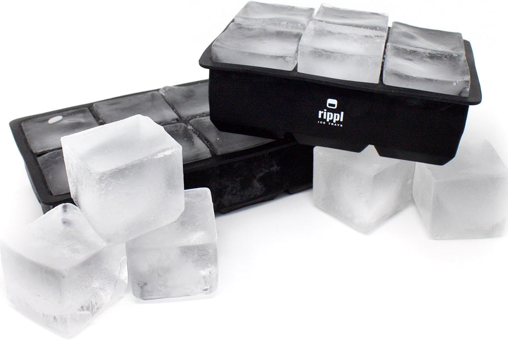Ice Cube Tray - Silicone Ice Cube Tray - Ice Cube Tray with Large 6 Cavity Silicone Mold - Will Make Big Ice Cubes for Whiskey - Set of (2) in Black