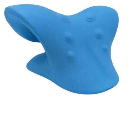 Blue neck support pillow with acupressure points, designed to complement the 6 Roller Neck Massager for posture correction.