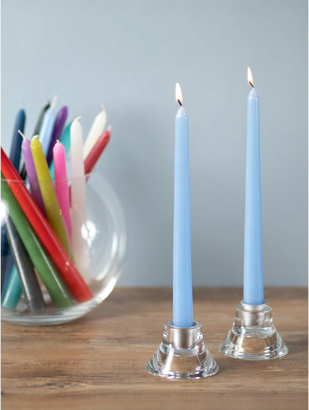 10 Inch Taper Candles - Set of 4 Dripless Unscented Candlesticks - Perfect for Dinner and Household Use - Light Blue