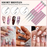 6Pcs Nail Art Liner Brushes Set: Nail Brush Gel Polish Painting Nail Art Design Brushes Pen with Crushed Diamond Rhinestone Handle for Pulling Lines,Sizes 7/9/11/13/17/23 Mm