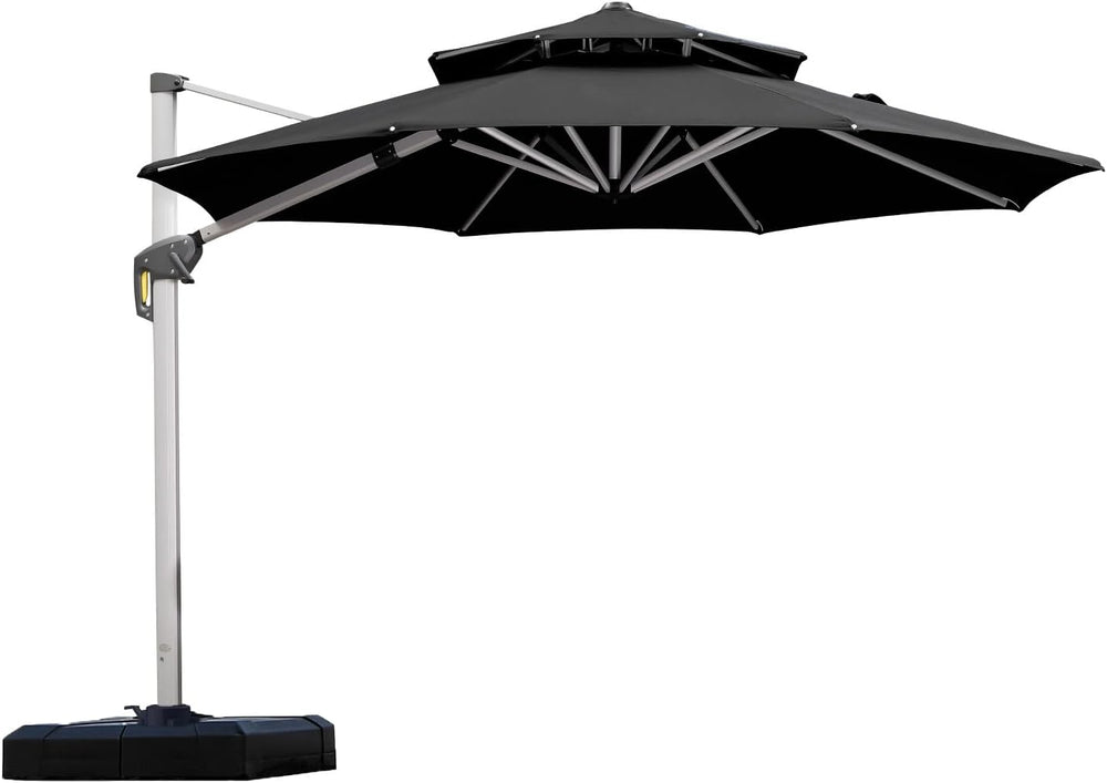 12 Feet Double Top round Deluxe Patio Umbrella Offset Hanging Umbrella Outdoor Market Umbrella Garden Umbrella, Black