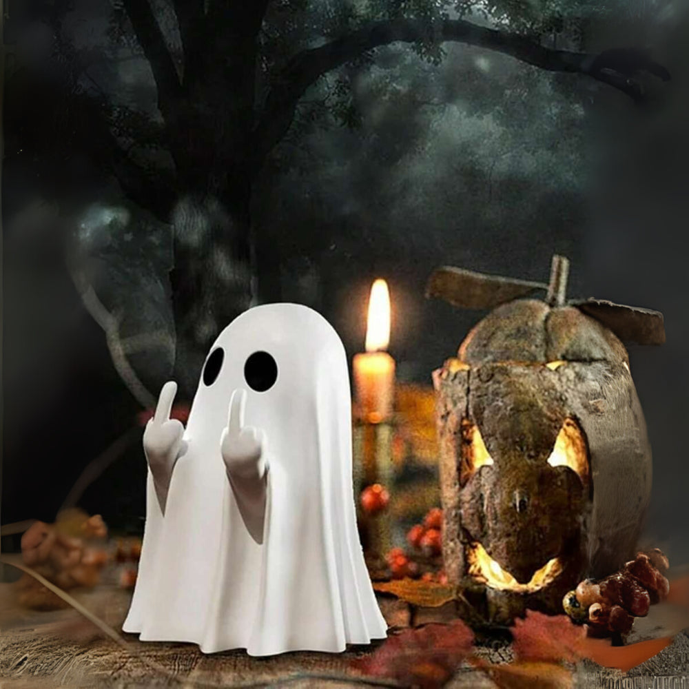 1Pc Halloween Ghost Statue Funny Middle Finger Resin Ghost Statue Hallowen Decor