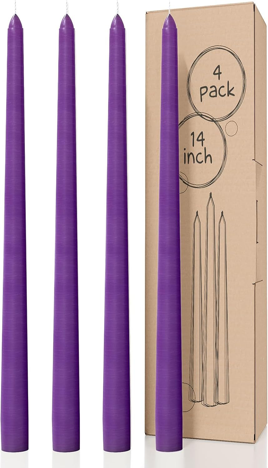 10 Inch Taper Candles - Set of 4 Dripless Unscented Candlesticks - Perfect for Dinner and Household Use - Light Blue