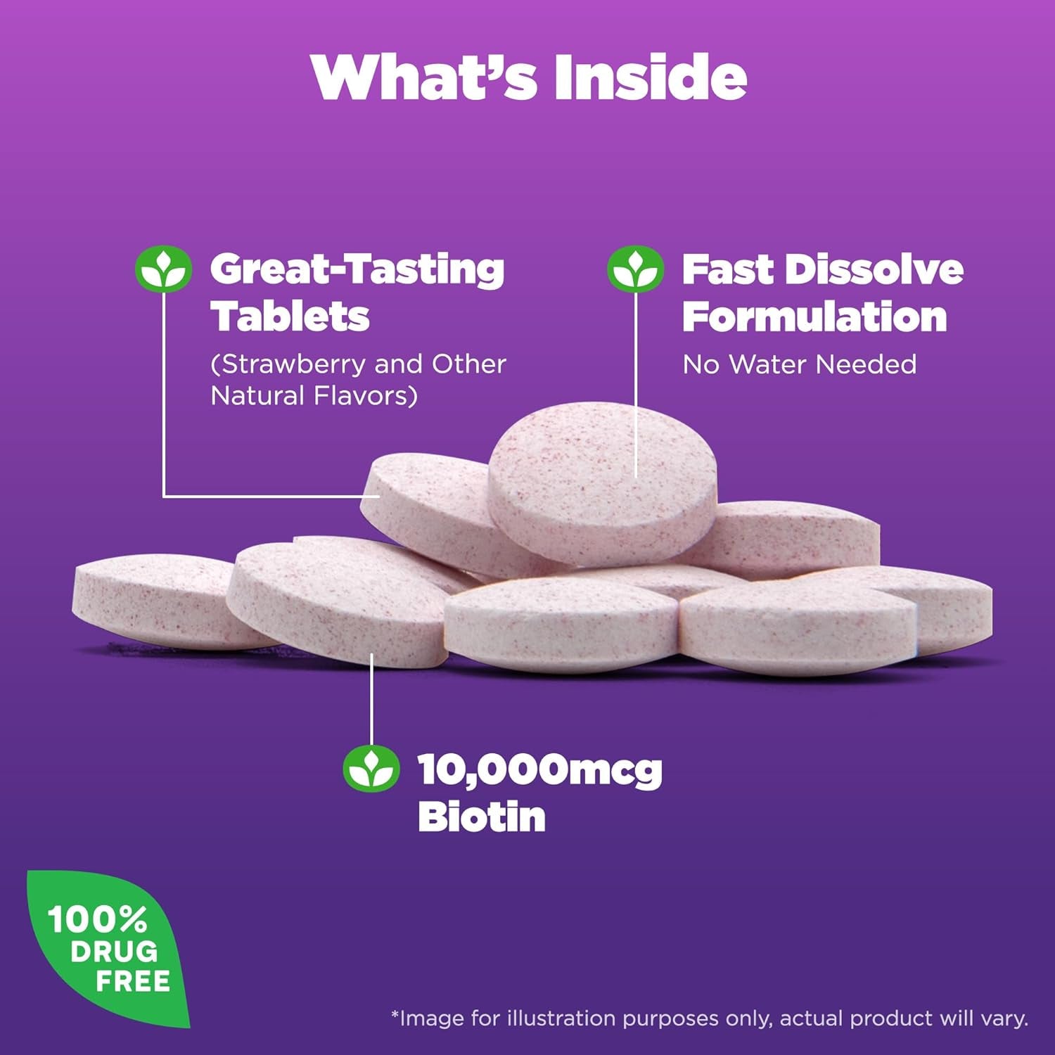 Biotin 10000Mcg, 4X Faster Dissolve Supplement for Healthy Hair, Skin and Nails for Those Low in Biotin, plus Energy Metabolism Support, 60 Tablets, up to a 60 Day Supply