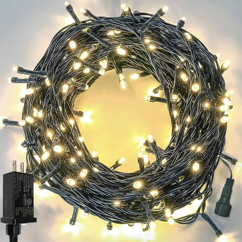 Upgraded 75.8 FT 200 LED Christmas String Lights Outdoor/Indoor, Timer & Memory Function & 8 Modes, Extendable Green Wire Waterproof Fairy String Lights for Xmas Tree Holiday Party Garden (Warm White)