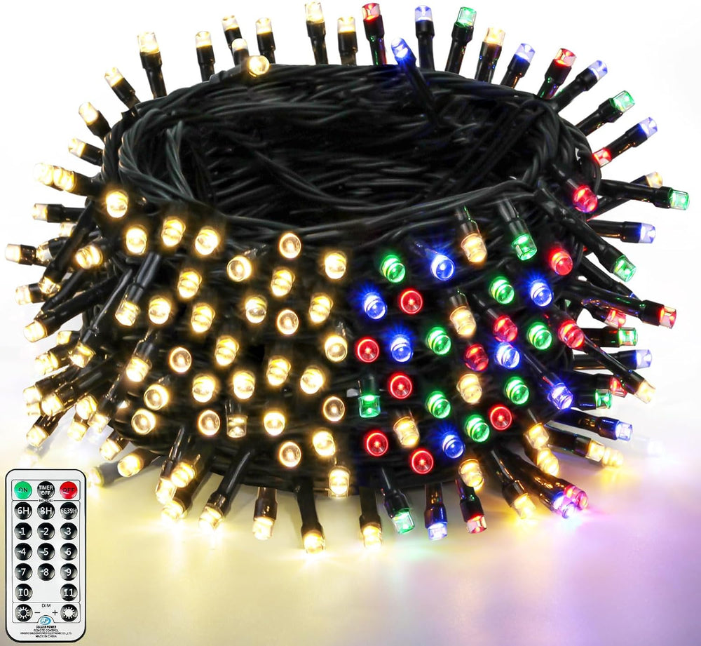 Upgraded 75.8 FT 200 LED Christmas String Lights Outdoor/Indoor, Timer & Memory Function & 8 Modes, Extendable Green Wire Waterproof Fairy String Lights for Xmas Tree Holiday Party Garden (Warm White)