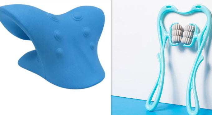 Blue acupressure pillow and 6 Roller Neck Massager combo for enhanced neck and back pain relief.
