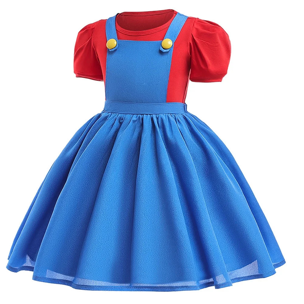 Princess Mario Costume for Girls,Super Brothers Cosplay Halloween Party Dress Up