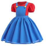 Princess Mario Costume for Girls,Super Brothers Cosplay Halloween Party Dress Up