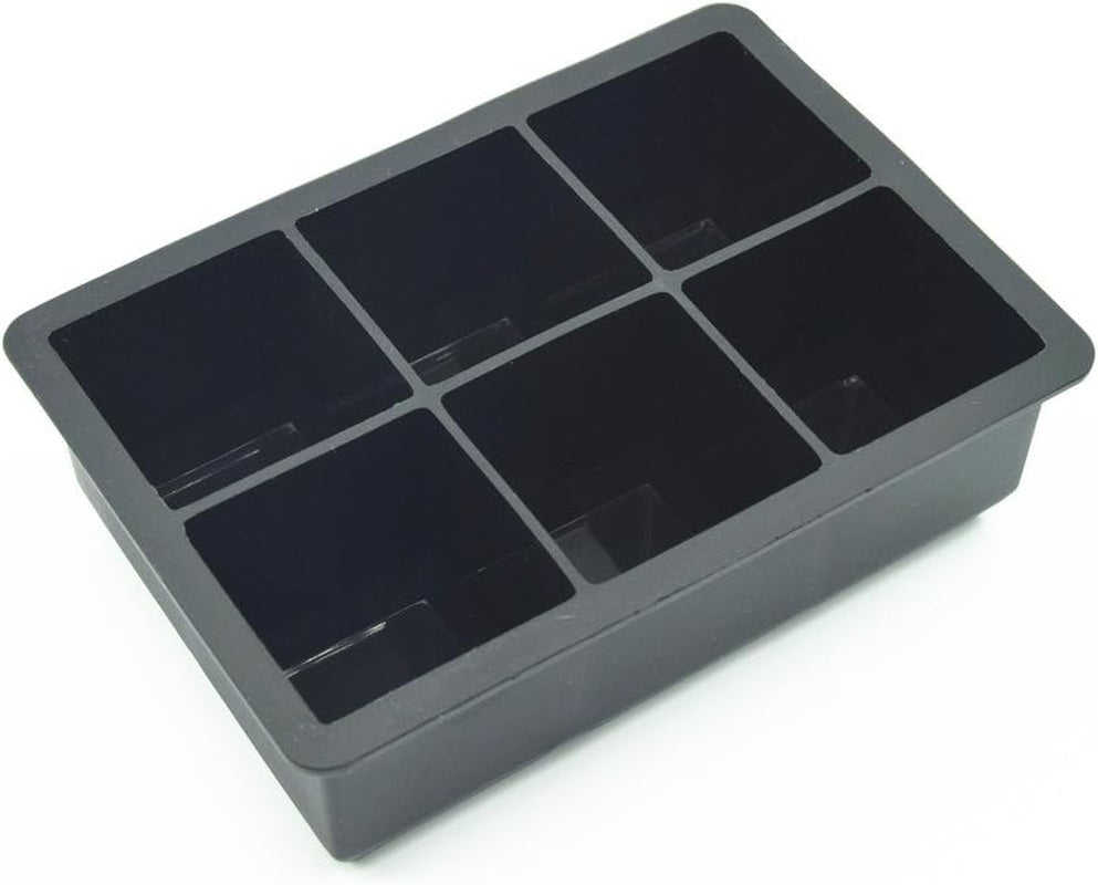 Ice Cube Tray - Silicone Ice Cube Tray - Ice Cube Tray with Large 6 Cavity Silicone Mold - Will Make Big Ice Cubes for Whiskey - Set of (2) in Black