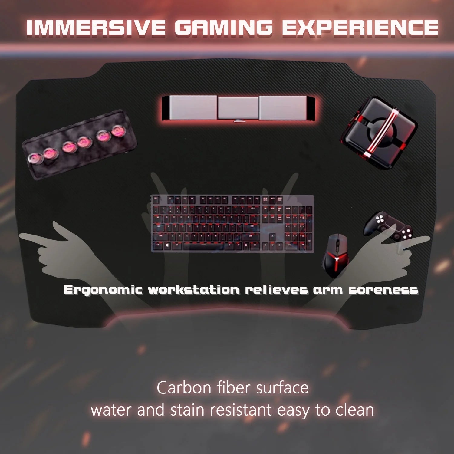 47 Inch Gaming Desk, Z Shaped PC Computer Desk Gaming Workstation with Headphone Hook, Ergonomic Gaming Table PC Desk for Game Players, Red