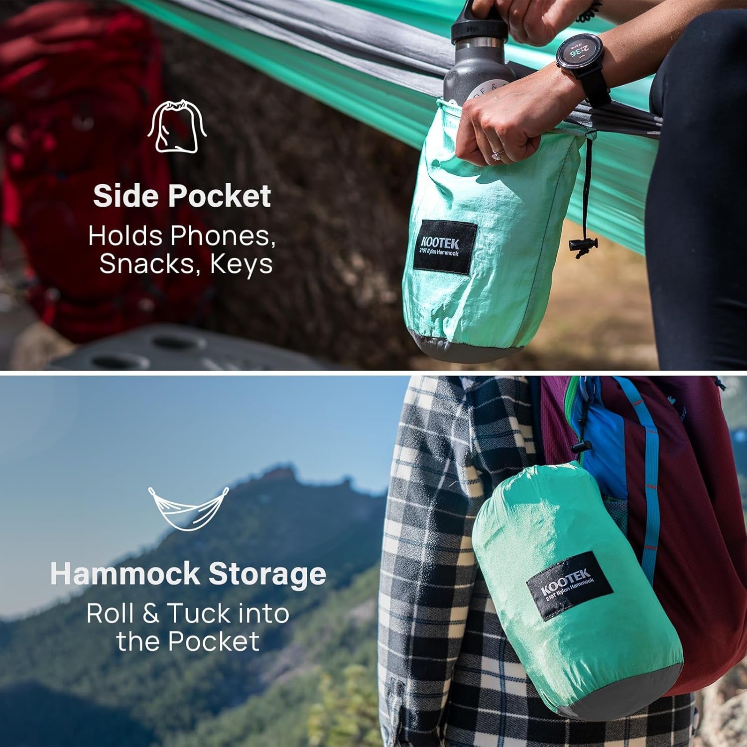 Camping Hammock, Portable Hammocks with Tree Straps & Attached Carry Bag, Camping Essentials Gear, Perfect for outside Indoor Hiking Beach Backpack Travel