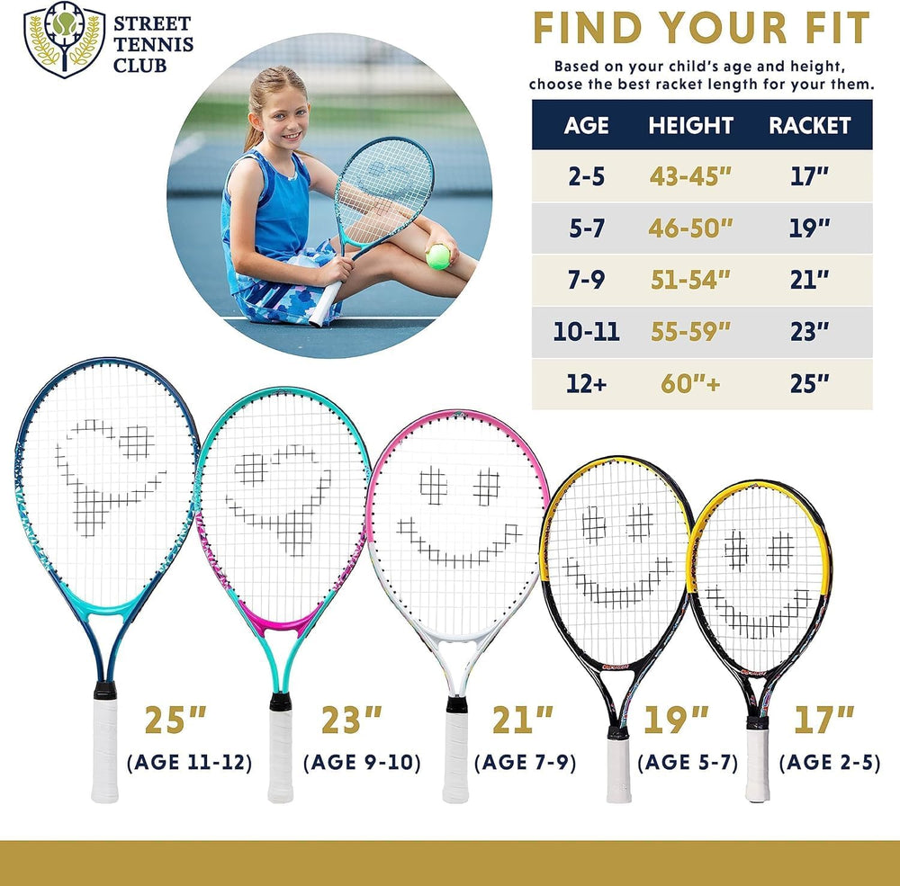 Kids Tennis Racket with Training Videos – Aluminum Youth Tennis Racket with Neoprene Handle for Children Age 5-12 – Learn Faster and Play Better by