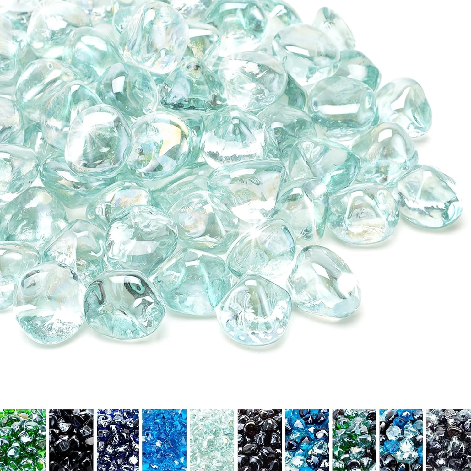 Fire Glass Diamonds for Fire Pit Fireplace Landscaping, 1/2 Inch Reflective Glass Fire-Diamonds, Caribbean Blue