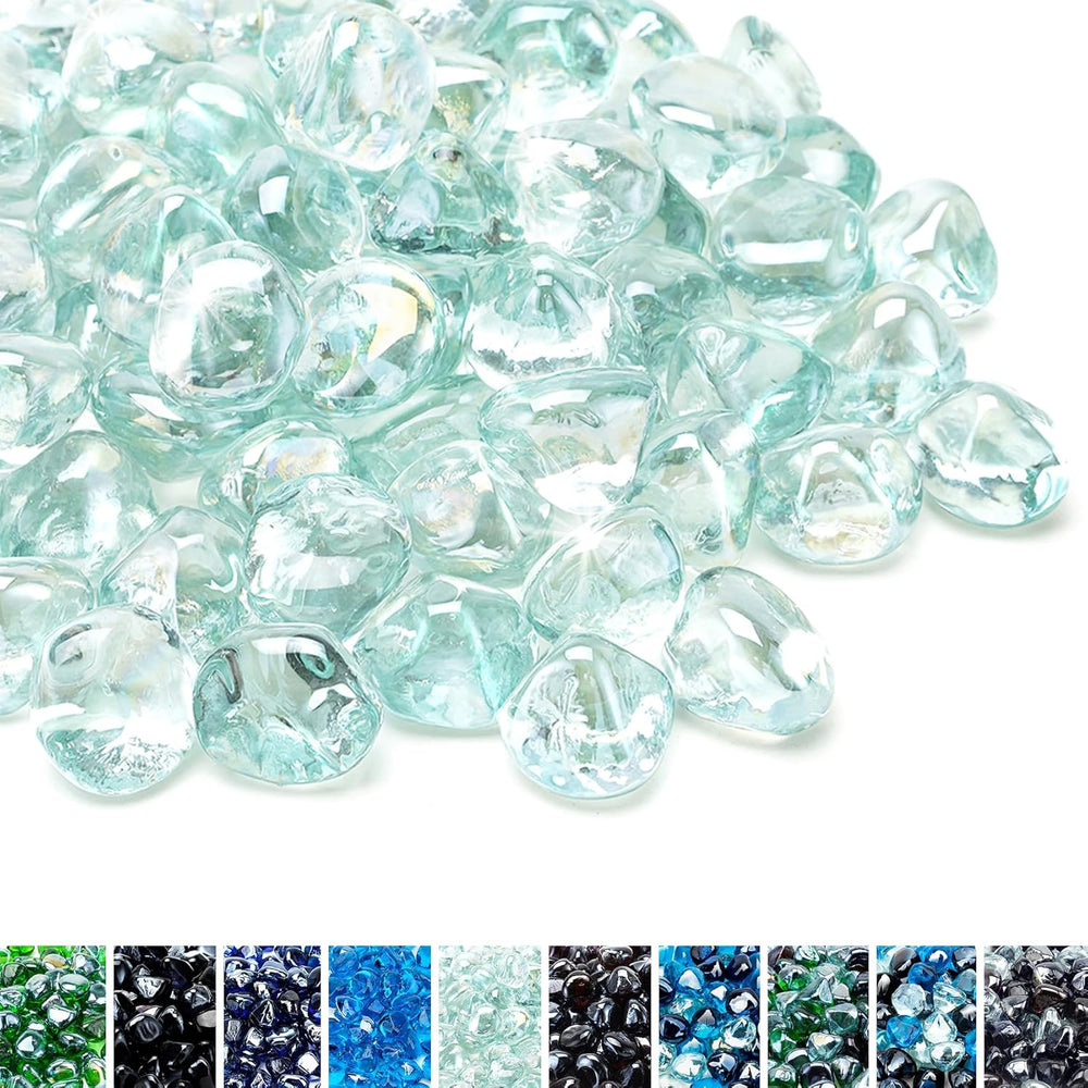 Fire Glass Diamonds for Fire Pit Fireplace Landscaping, 1/2 Inch Reflective Glass Fire-Diamonds, Caribbean Blue