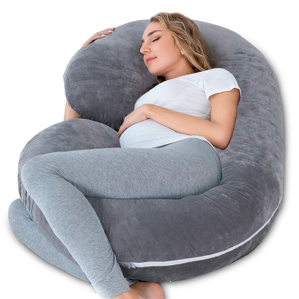 Pregnancy Pillow for Sleeping, Maternity Pillow with Jersey Cotton Cover,C Shaped Body Pillow for Pregnant Women(Grey Jersey)