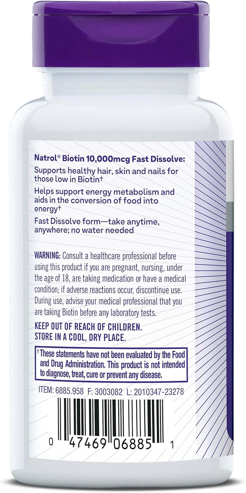 Biotin 10000Mcg, 4X Faster Dissolve Supplement for Healthy Hair, Skin and Nails for Those Low in Biotin, plus Energy Metabolism Support, 60 Tablets, up to a 60 Day Supply