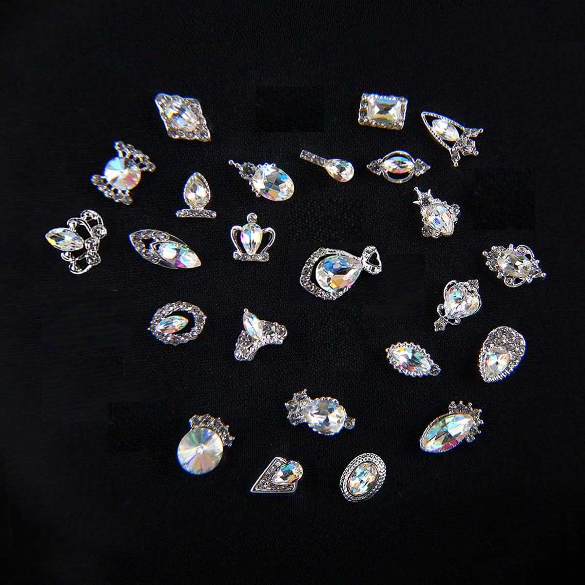 48Pcs Nail Crystal AB Rhinestones, Nail Diamonds Glass Metal Gems Jewels Stones for 3D Nails Art Decoration(24 Styles)