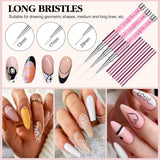 6Pcs Nail Art Liner Brushes Set: Nail Brush Gel Polish Painting Nail Art Design Brushes Pen with Crushed Diamond Rhinestone Handle for Pulling Lines,Sizes 7/9/11/13/17/23 Mm