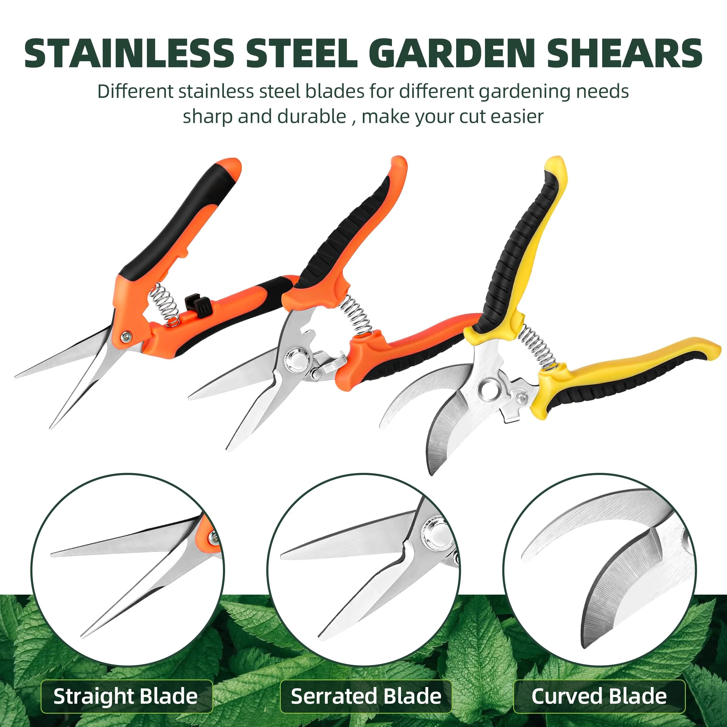 3 Pack Garden Pruning Shears, Stainless Steel Garden Shears, Gardening Shears, Gardening Scissors, Garden Scissors, Garden Clippers, Pruning Snips, Pruning Shears for Gardening Garden Tools