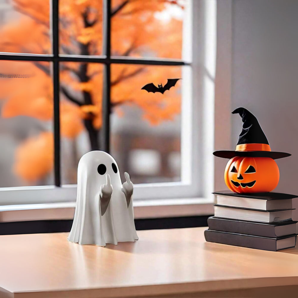 1Pc Halloween Ghost Statue Funny Middle Finger Resin Ghost Statue Hallowen Decor