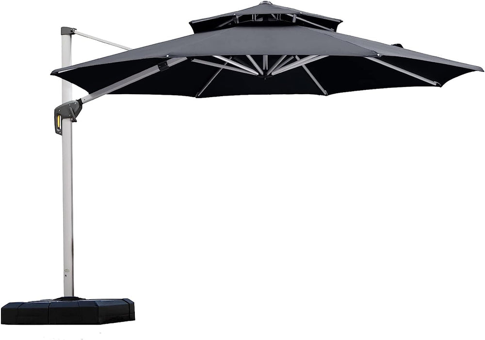 12 Feet Double Top round Deluxe Patio Umbrella Offset Hanging Umbrella Outdoor Market Umbrella Garden Umbrella, Black