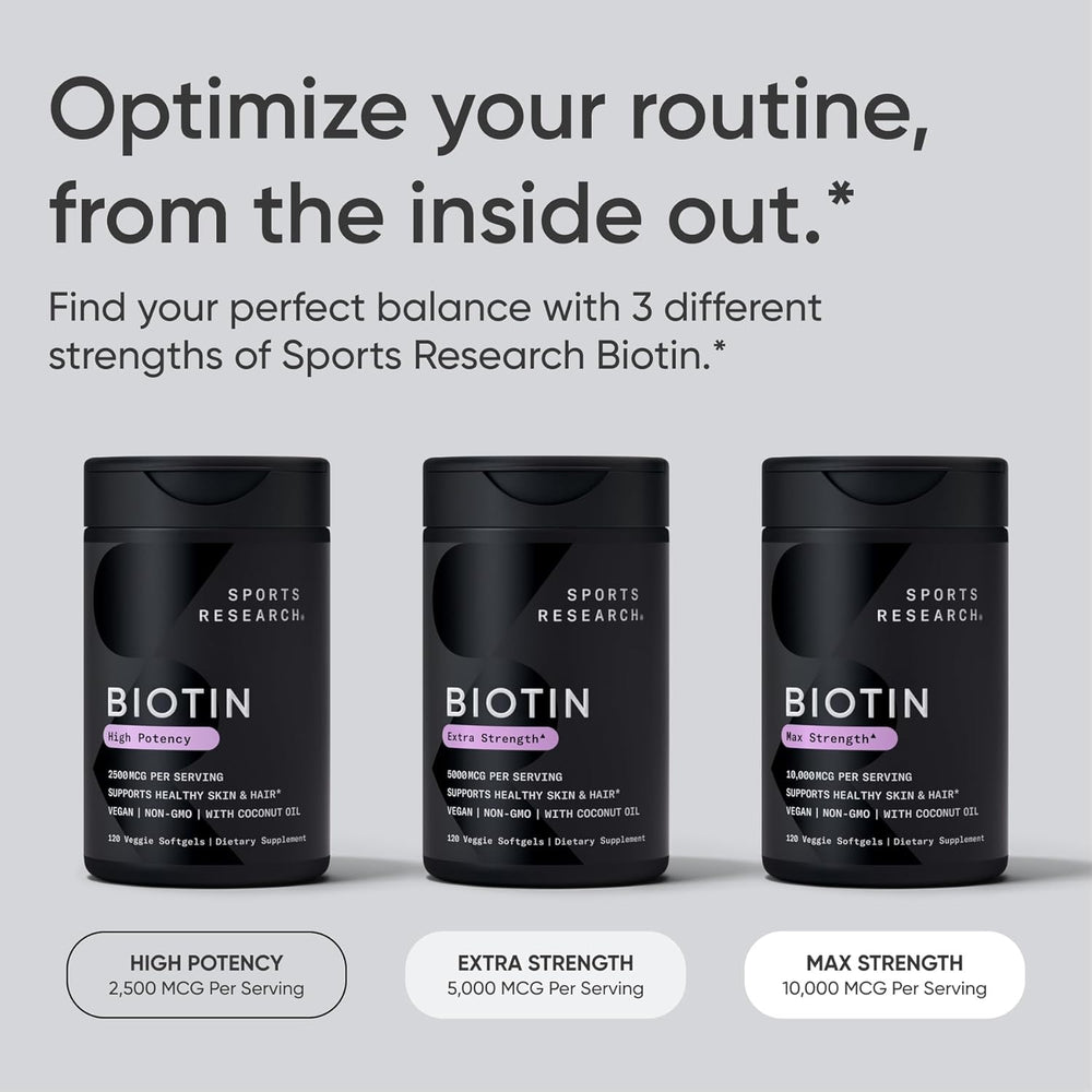 ® Biotin 10,000Mcg with Organic Coconut Oil - Biotin (Vitamin B7) for Healthy Skin and Hair Support* - for Women and Men - Vegan, Non-Gmo, Gluten & Soy-Free - 120 Veggie Softgels