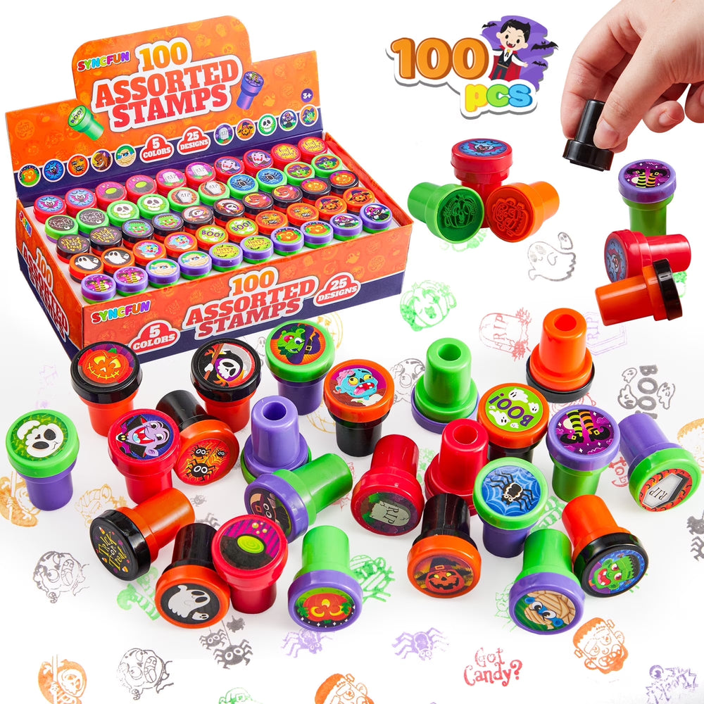 50 Pcs Halloween Assorted Stamps for Kids,Halloween Stampers Halloween Stuff Halloween Goodies Bags Prizes,Halloween Toys for Trick or Treaters Gift,Halloween Party Favor
