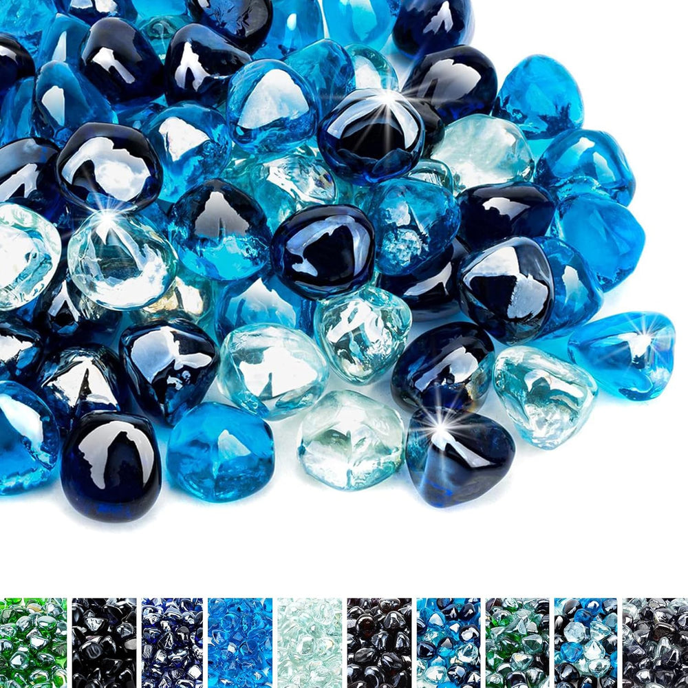 Fire Glass Diamonds for Fire Pit Fireplace Landscaping, 1/2 Inch Reflective Glass Fire-Diamonds, Caribbean Blue