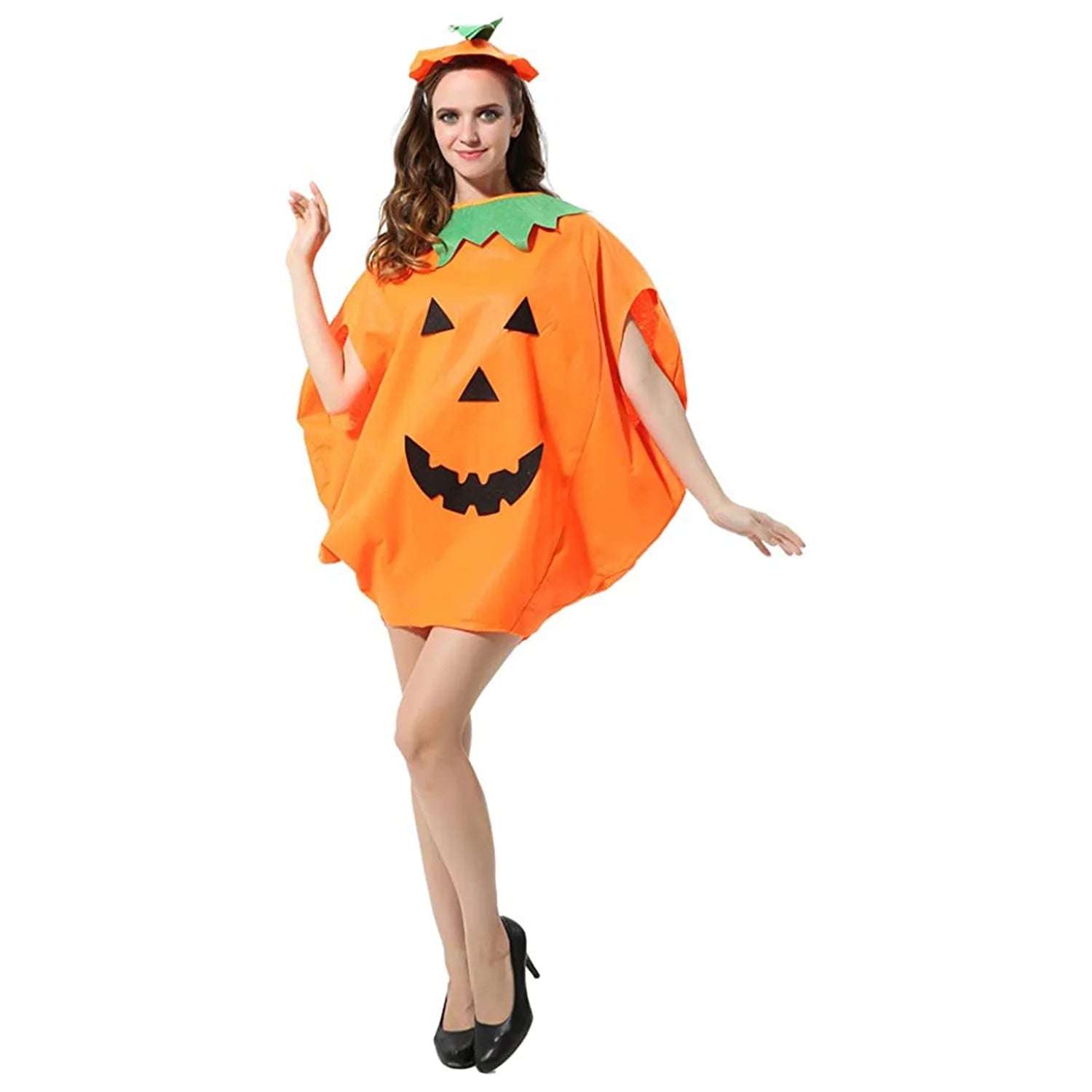 3PCS Halloween Costume Pumpkin Costume Set for Adults Kids, Halloween Cosplay Party Clothes with Hat and Bag Unisex (Orange)