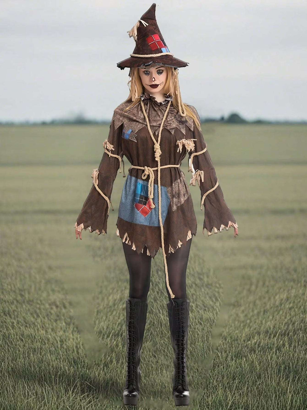Scary Scarecrow Costume for Adult Women Halloween Dress up Party Cosplay