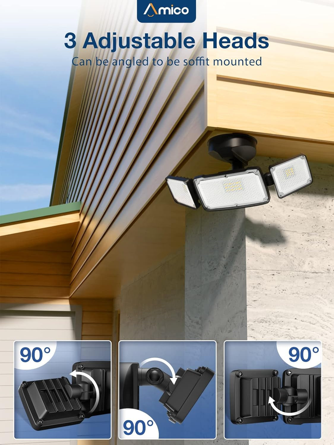 LED Flood Lights Outdoor 3500LM Security Light, 30W Bright Outdoor Lights 2 Pack, 5000K Daylight White, IP65 Waterproof 3 Adjustable Heads for Garage, Backyard, Patio, Garden, Porch&Stair(Black)