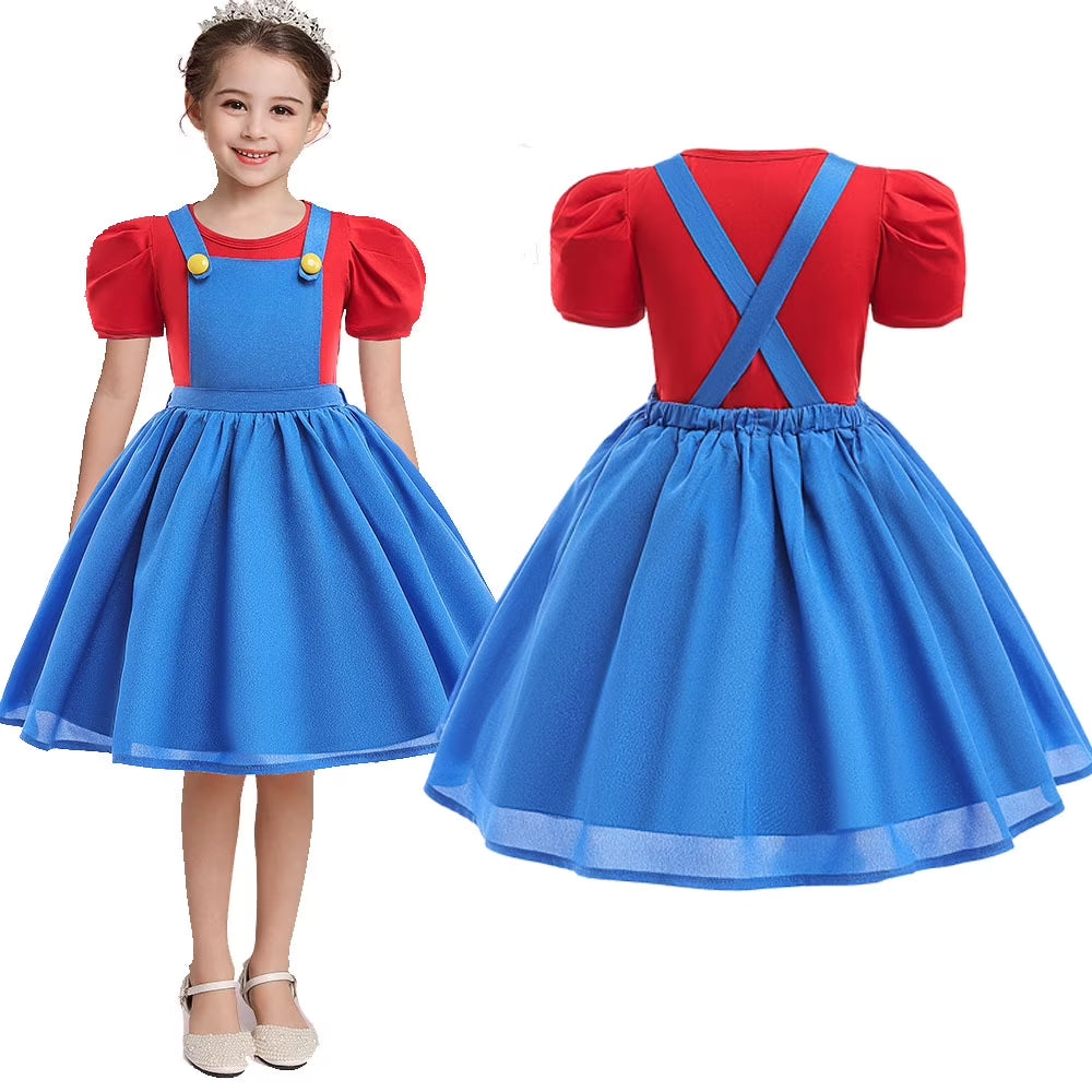 Princess Mario Costume for Girls,Super Brothers Cosplay Halloween Party Dress Up
