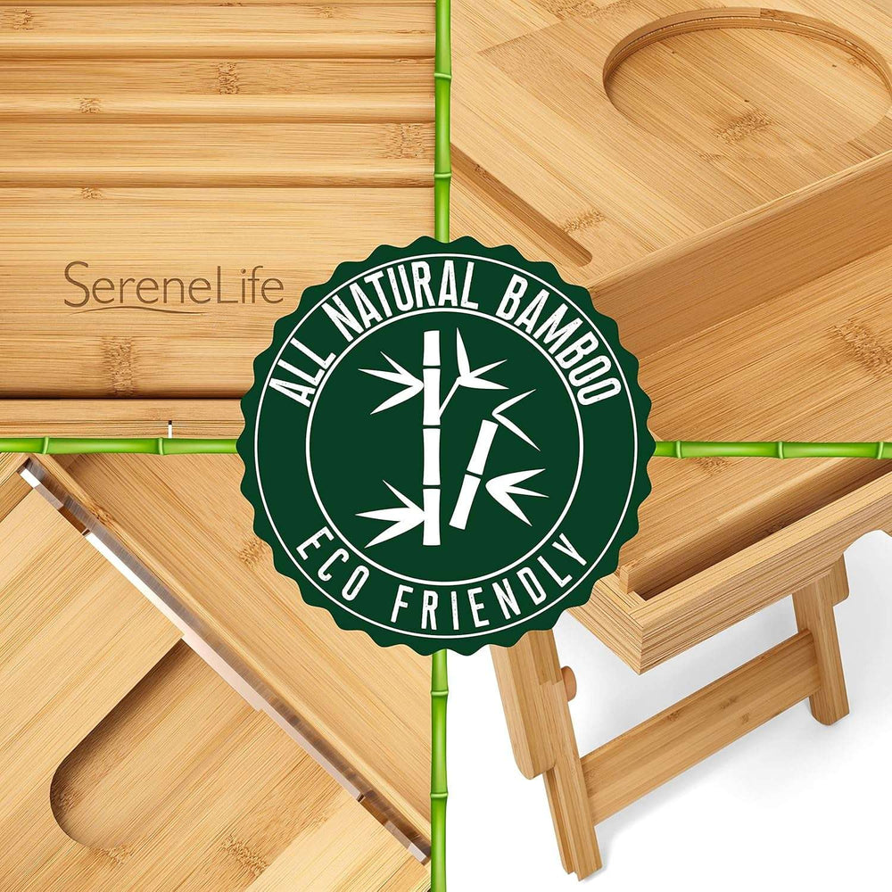 Eco-friendly Bamboo Bath Caddy Tray made from all-natural bamboo with smooth finish and durable construction.