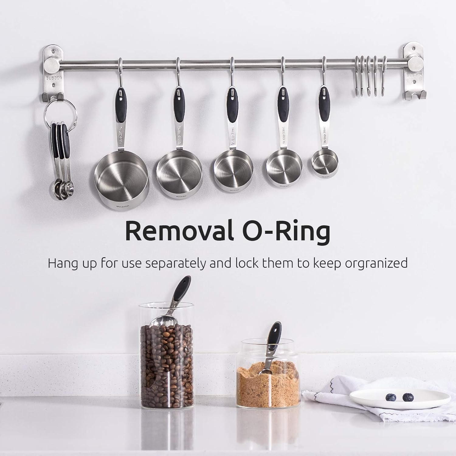 Measuring Cups :  18/8 Stainless Steel Measuring Cups and Spoons Set of 10 Piece, Upgraded Thickness Handle(Black)