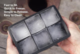 Ice Cube Tray - Silicone Ice Cube Tray - Ice Cube Tray with Large 6 Cavity Silicone Mold - Will Make Big Ice Cubes for Whiskey - Set of (2) in Black