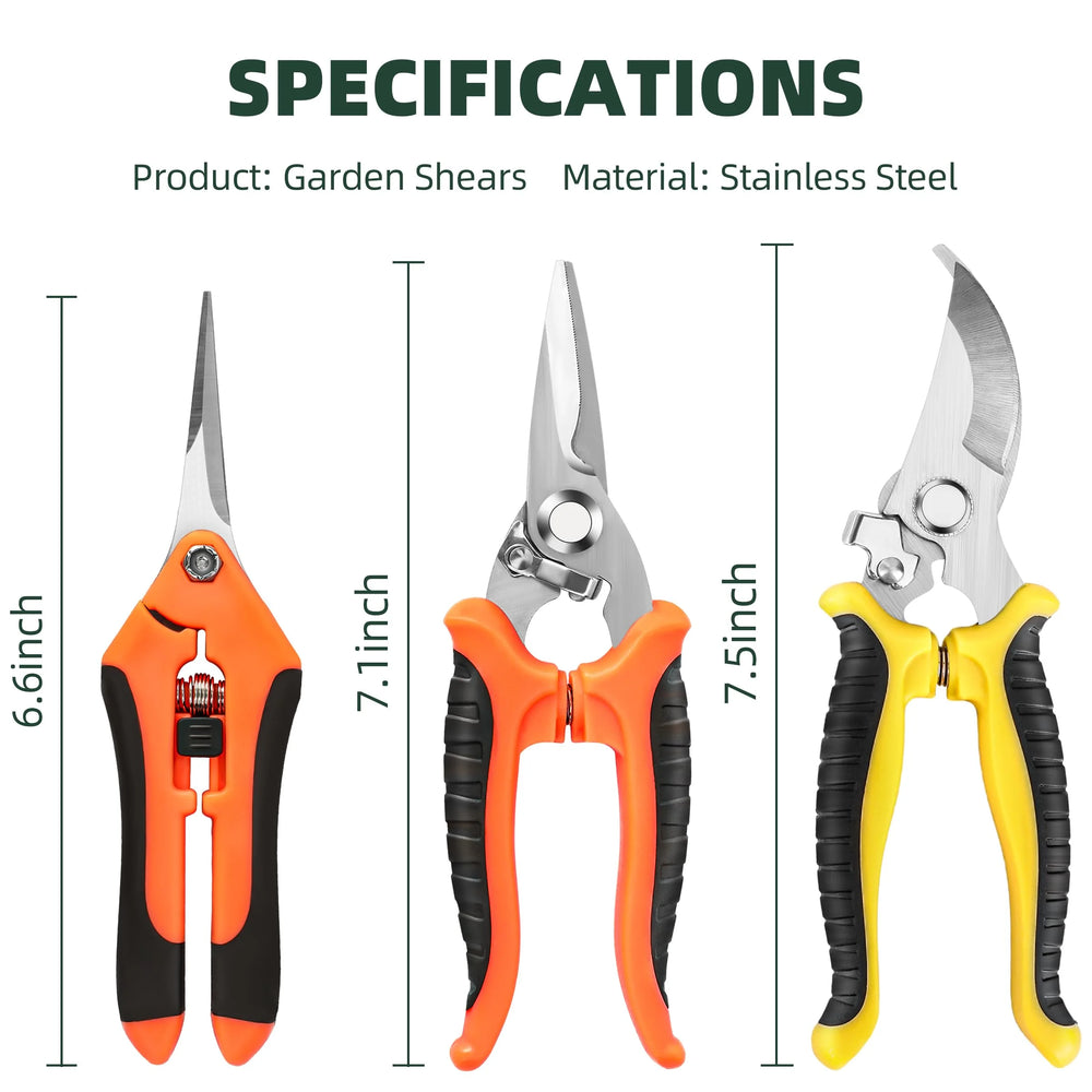 3 Pack Garden Pruning Shears, Stainless Steel Garden Shears, Gardening Shears, Gardening Scissors, Garden Scissors, Garden Clippers, Pruning Snips, Pruning Shears for Gardening Garden Tools