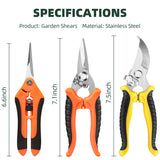 3 Pack Garden Pruning Shears, Stainless Steel Garden Shears, Gardening Shears, Gardening Scissors, Garden Scissors, Garden Clippers, Pruning Snips, Pruning Shears for Gardening Garden Tools