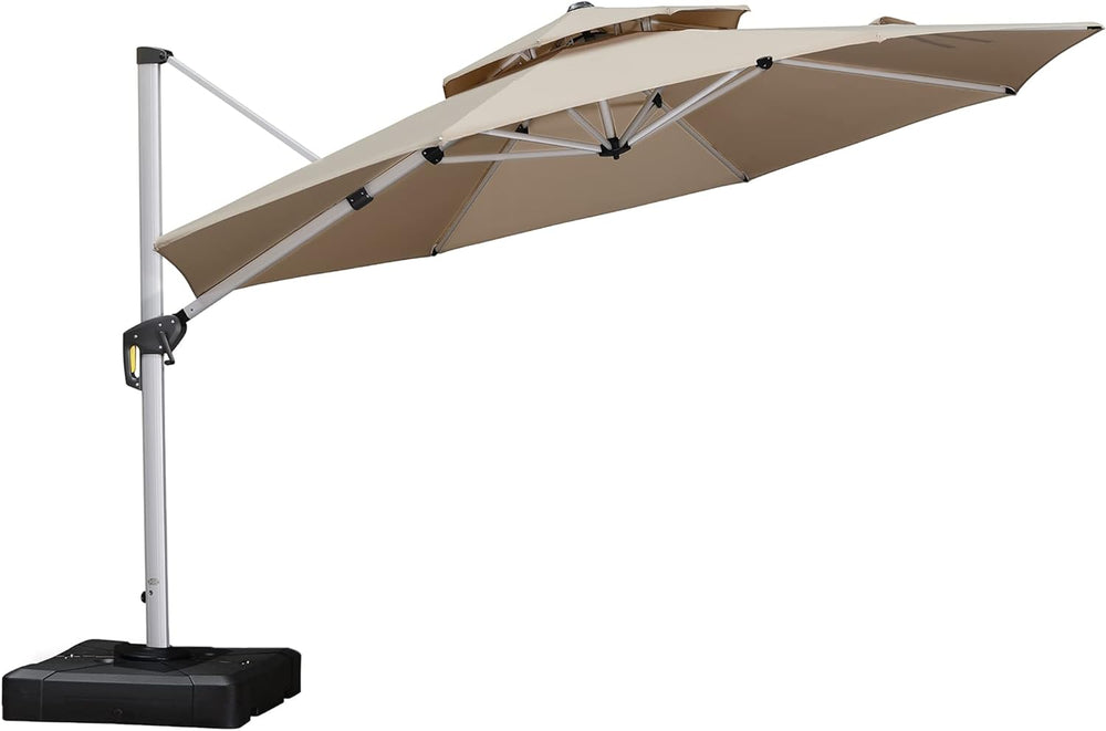 12 Feet Double Top round Deluxe Patio Umbrella Offset Hanging Umbrella Outdoor Market Umbrella Garden Umbrella, Black