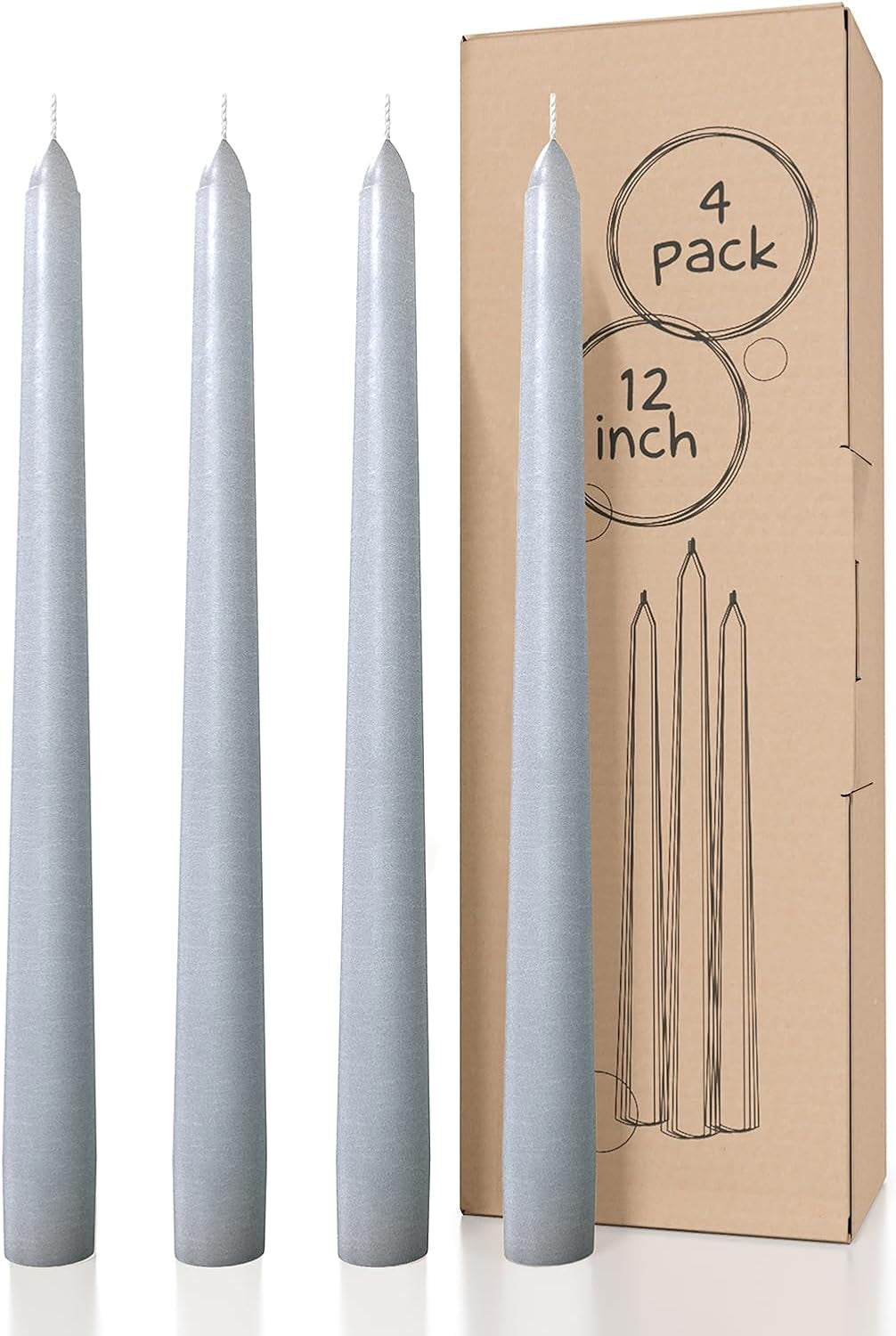 10 Inch Taper Candles - Set of 4 Dripless Unscented Candlesticks - Perfect for Dinner and Household Use - Light Blue