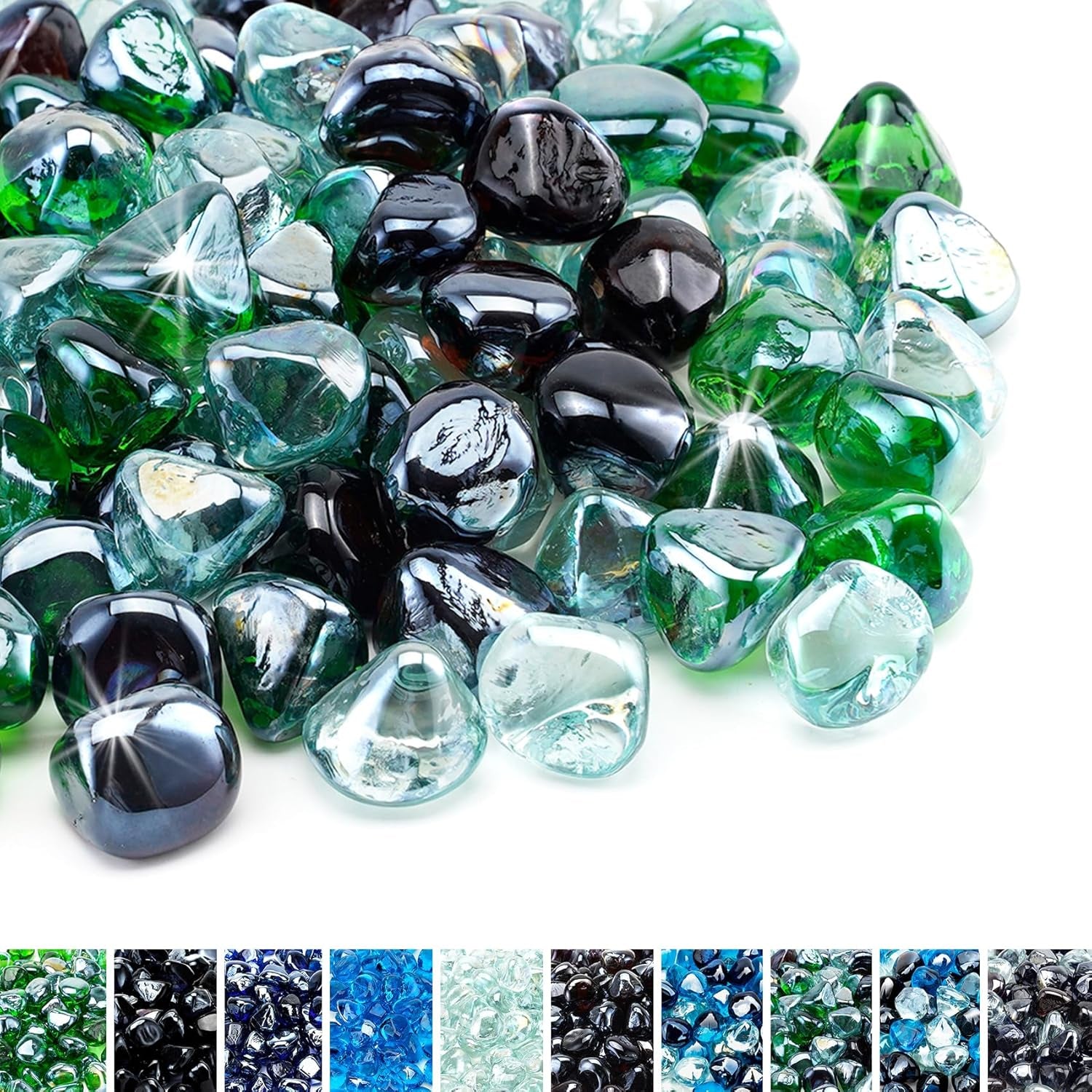 Fire Glass Diamonds for Fire Pit Fireplace Landscaping, 1/2 Inch Reflective Glass Fire-Diamonds, Caribbean Blue