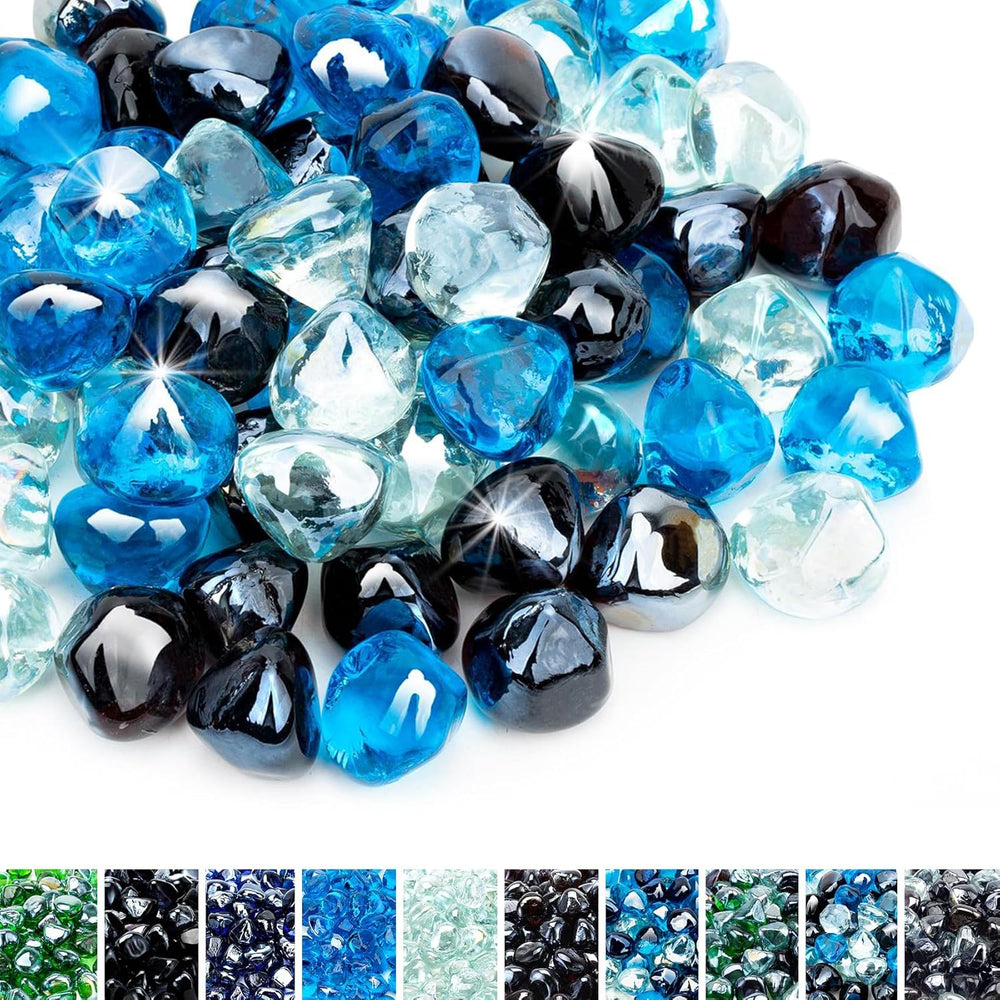 Fire Glass Diamonds for Fire Pit Fireplace Landscaping, 1/2 Inch Reflective Glass Fire-Diamonds, Caribbean Blue
