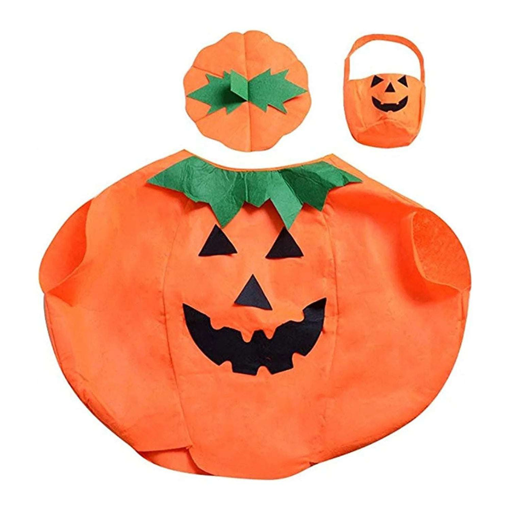 3PCS Halloween Costume Pumpkin Costume Set for Adults Kids, Halloween Cosplay Party Clothes with Hat and Bag Unisex (Orange)