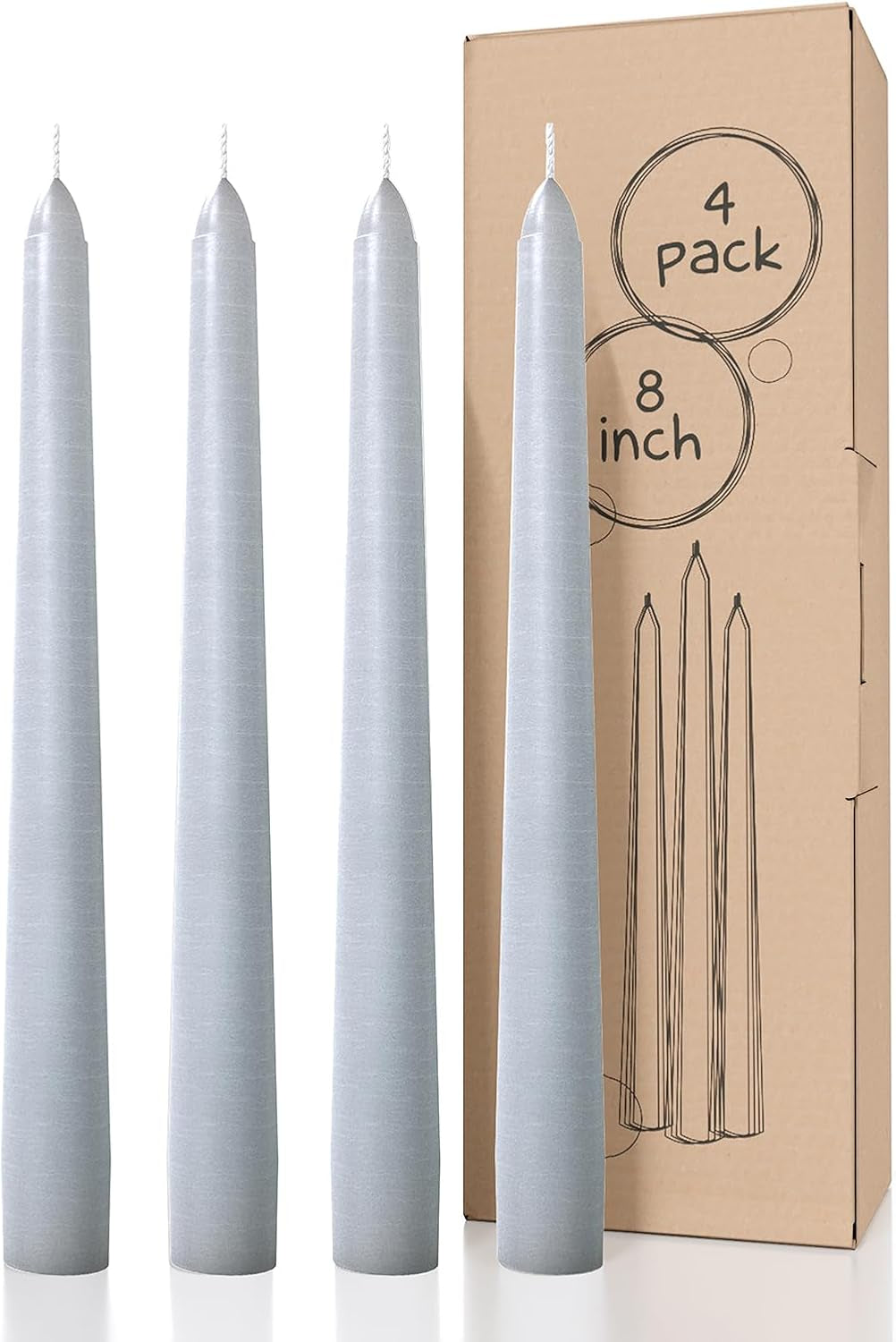 10 Inch Taper Candles - Set of 4 Dripless Unscented Candlesticks - Perfect for Dinner and Household Use - Light Blue