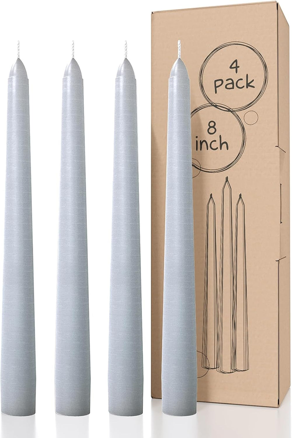 10 Inch Taper Candles - Set of 4 Dripless Unscented Candlesticks - Perfect for Dinner and Household Use - Light Blue