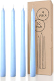 10 Inch Taper Candles - Set of 4 Dripless Unscented Candlesticks - Perfect for Dinner and Household Use - Light Blue