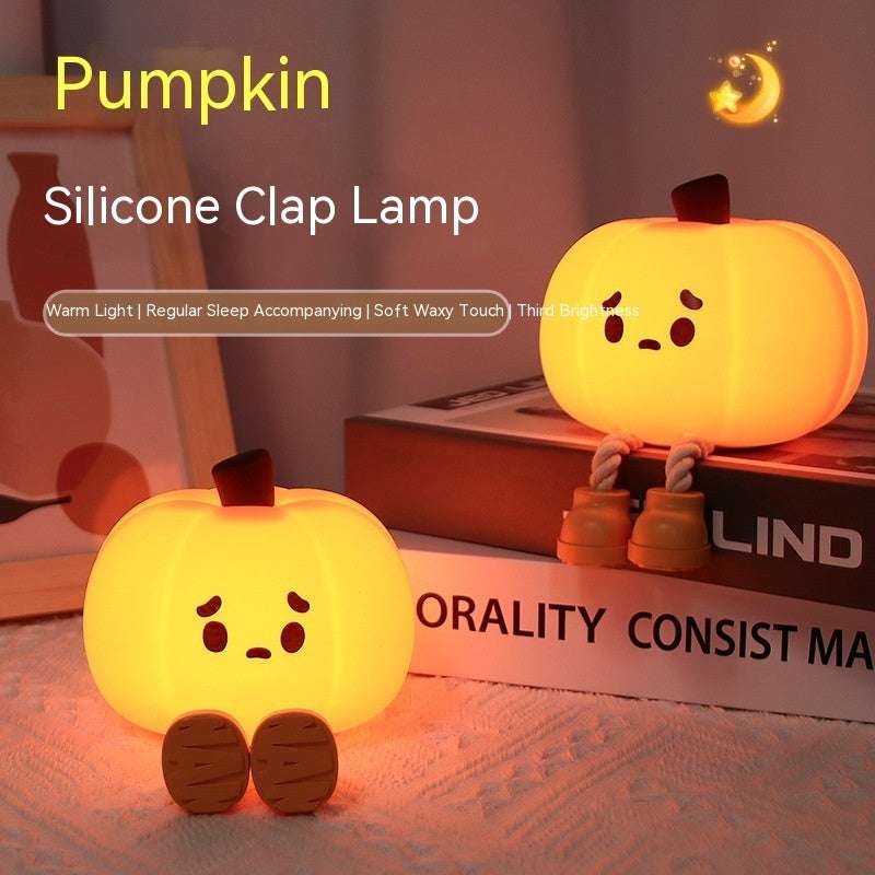 Pumpkin Night Lamp - Halloween Ambient Light with silicone body and USB charging, ideal for cozy Halloween decor and kids' night lighting.