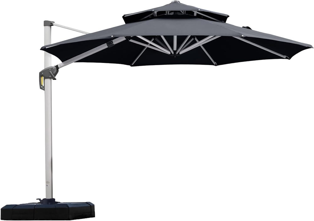 12 Feet Double Top round Deluxe Patio Umbrella Offset Hanging Umbrella Outdoor Market Umbrella Garden Umbrella, Black
